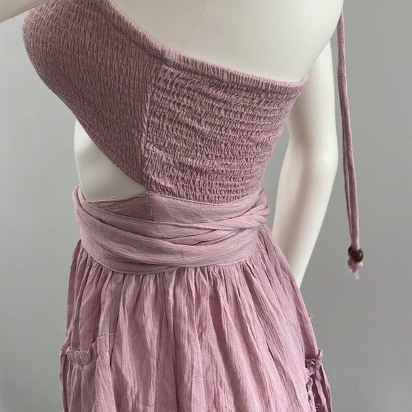 Olivaceous rayon lavender dress tube top halter attached to‎ wrap skirt - Picture 3 of 10
